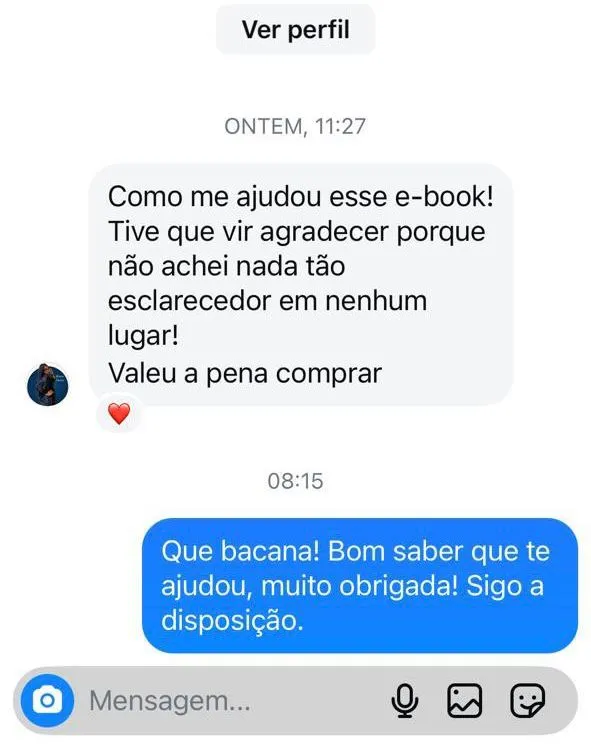 Mãe dizendo que o e-book ajudou e valeu a pena comprar