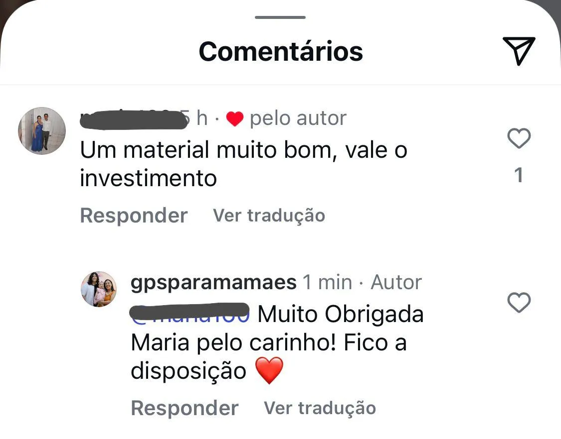 Comentário dizendo que é um material muito bom e vale o investimento